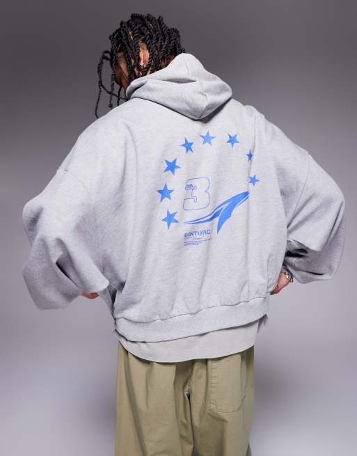ASOS DESIGN – Szara melanżowa bluza extreme oversize z kapturem i nadrukami