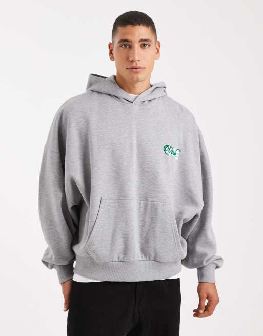 ASOS DESIGN – Szara melanżowa bluza extreme oversize z kapturem i nadrukiem, 3 z 5
