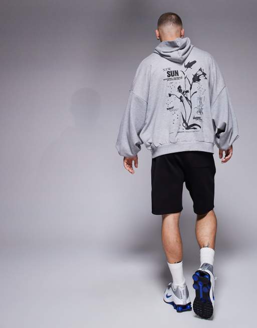 ASOS DESIGN – Szara melanżowa bluza extreme oversize z nadrukami