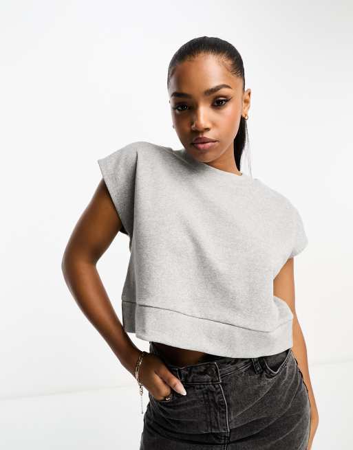 ASOS DESIGN – Szara melanżowa bluza o krótkim fasonie z krótkimi rękawami