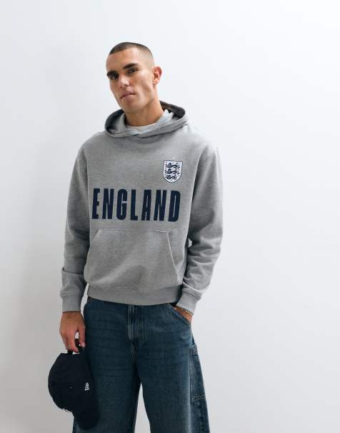 ASOS DESIGN – Szara melanżowa bluza o luźnym kroju z kapturem i nadrukiem trzech lwów FA England - view 1