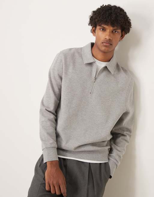 ASOS DESIGN – Szara melanżowa bluza o standardowym kroju z zamkiem pod szyją i kołnierzykiem
