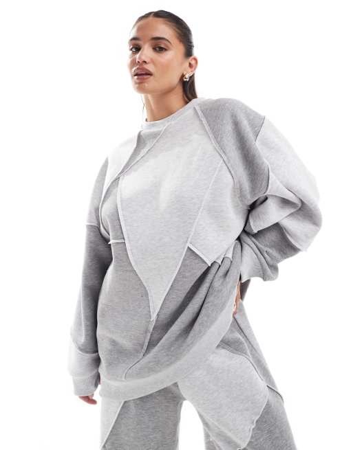ASOS DESIGN – Szara melanżowa bluza oversize w patchworkowy wzór – Część zestawu, 4 z 4