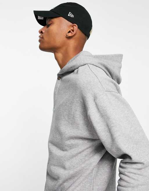ASOS DESIGN – Szara melanżowa bluza oversize z kapturem i dekoltem w stylu rugby