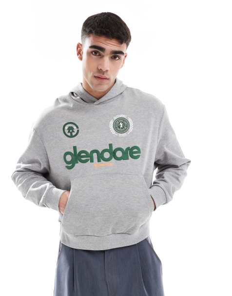 ASOS DESIGN – Szara melanżowa bluza oversize z kapturem i nadrukiem logo na piersi - view 1