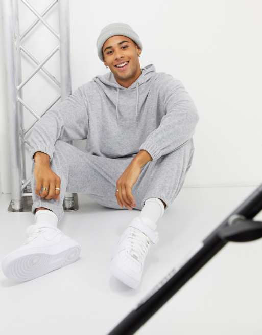 ASOS DESIGN – Szara melanżowa bluza oversize z kapturem z tkaniny frotte – część zestawu