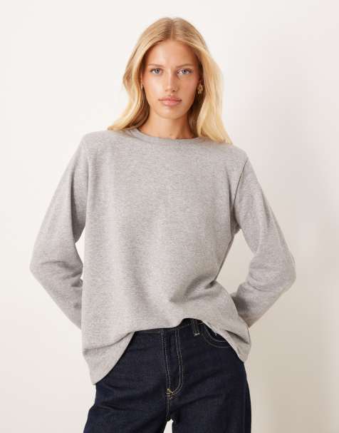 ASOS DESIGN oversized sweatshirt with shoulder pads in grey marl
