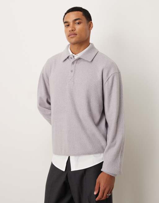 ASOS DESIGN – Szara melanżowa bluza oversize ze szczotkowanej prążkowanej dzianiny z kołnierzykiem