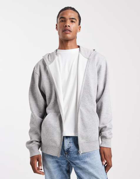 ASOS DESIGN – Szara melanżowa bluza z kapturem basic o luźnym kroju z zapięciem na zamek - view 1