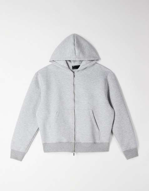 ASOS DESIGN – Szara melanżowa bluza z kapturem o luźnym pudełkowym kroju z grubego materiału w stylu scuba z zapięciem na zamek - view 1