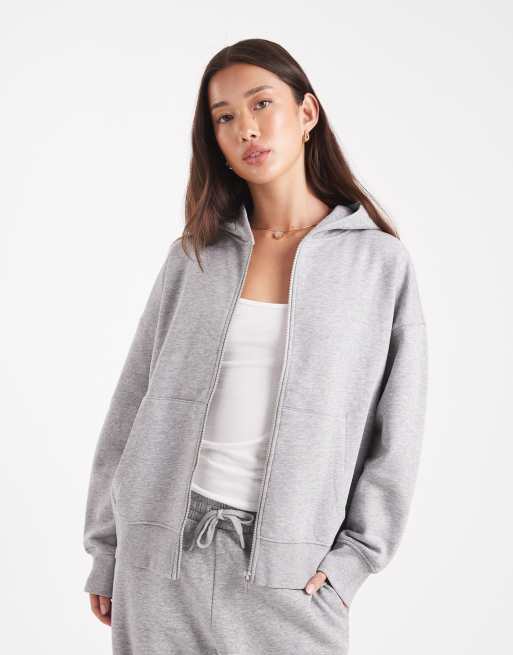 ASOS DESIGN – Szara melanżowa bluza z kapturem oversize zapinana na zamek ze szczotkowanym wykończeniem od spodu