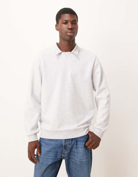ASOS DESIGN sweatshirt with ribbed collar in grey marl scuba-style fabric