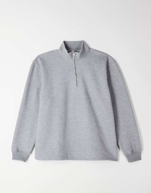 ASOS DESIGN – Szara melanżowa bluza z piki o luźnym kroju z suwakiem pod szyją