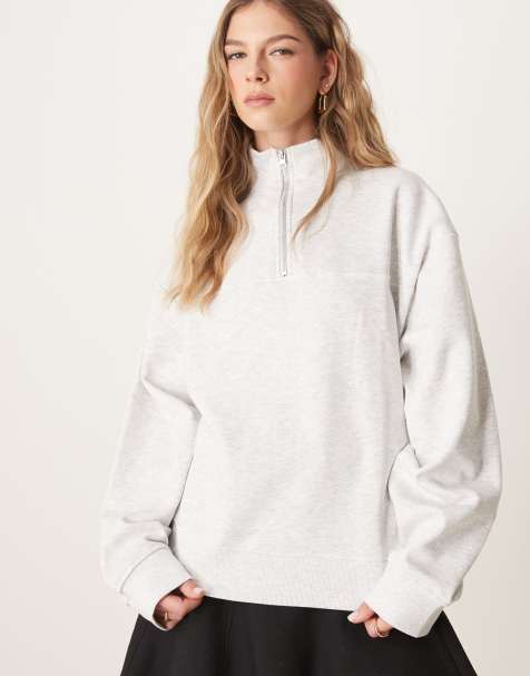 ASOS DESIGN Funnel neck half zip sweatshirt in ice marl