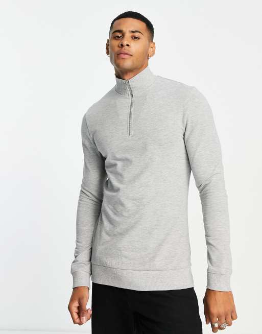 ASOS DESIGN – Szara melanżowa bluza z krótkim suwakiem o kroju podkreślającym sylwetkę