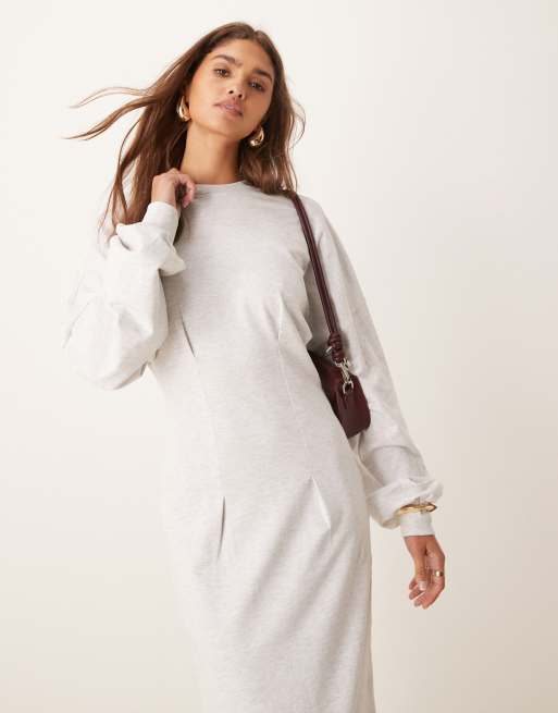 ASOS DESIGN – Szara melanżowa dzianinowa sukienka midi z zaznaczoną talią
