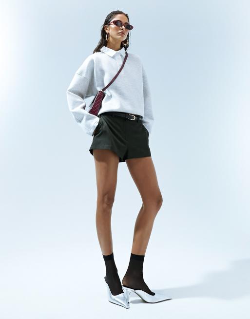 ASOS DESIGN – Szara melanżowa koszula w stylu rugby o krótkim pudełkowym kroju z materiału scuba