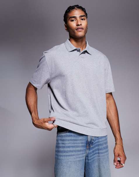 ASOS DESIGN relaxed polo in grey marl 