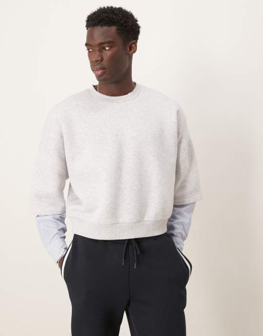 ASOS DESIGN – Szara melanżowa krótka bluza oversize z obniżoną linią ramion i koszulowymi rękawami