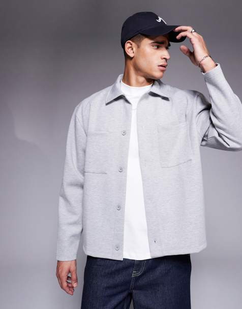 ASOS DESIGN – Szara melanżowa kurtka koszulowa oversize z kapturem z grubego materiału w stylu scuba - view 1