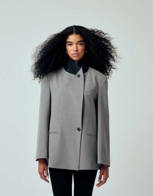 ASOS DESIGN – Szara melanżowa marynarka oversize z kontrastowym kołnierzem, 2 z 4