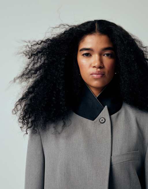 ASOS DESIGN – Szara melanżowa marynarka oversize z kontrastowym kołnierzem, 3 z 4