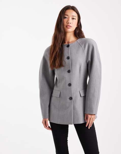 ASOS DESIGN cinch high break point cocoon blazer in grey melange