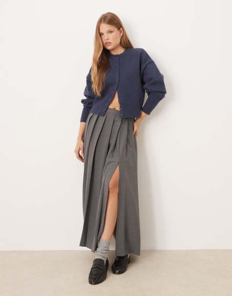 ASOS DESIGN pleated maxi skirt in grey melange