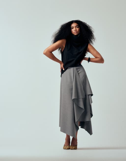 ASOS DESIGN – Szara melanżowa spódnica maxi o asymetrycznym kroju, 2 z 5