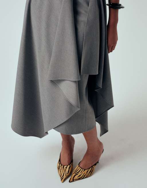 ASOS DESIGN – Szara melanżowa spódnica maxi o asymetrycznym kroju, 3 z 5