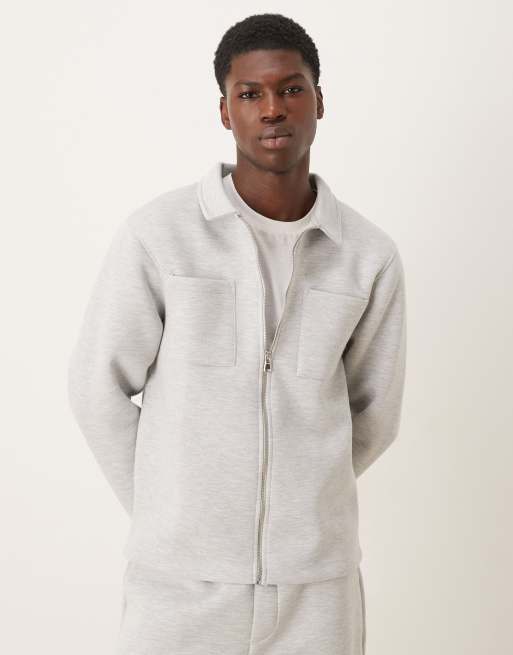 ASOS DESIGN – Szara melanżowa zapinana na zamek kurtka o luźnym kroju z grubego materiału w stylu scuba