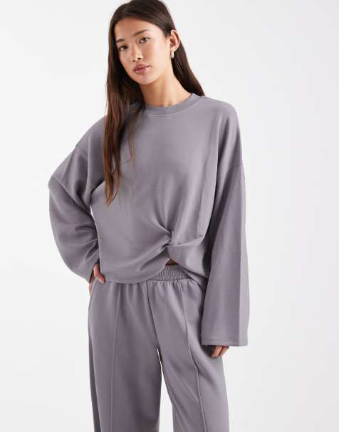 ASOS DESIGN – Szara miękka w dotyku bluza z materiału cupro z węzłem z przodu - view 1