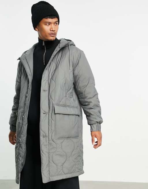 ASOS DESIGN – Szara parka pikowana we wzór cebuli
