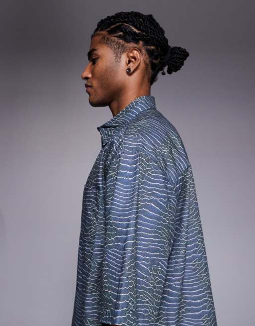 ASOS DESIGN – Szara popelinowa koszula oversize o pudełkowym kroju ze wzorem, 4 z 5