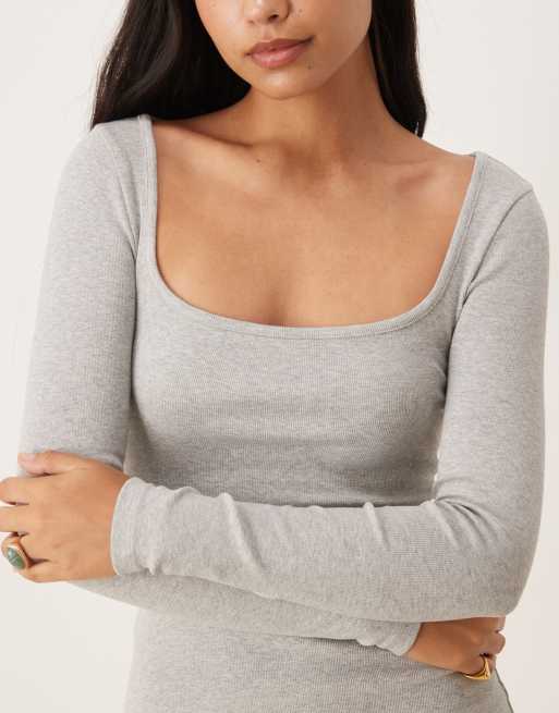 ASOS DESIGN – Szara prążkowana sukienka maxi z kwadratowym dekoltem, 4 z 4