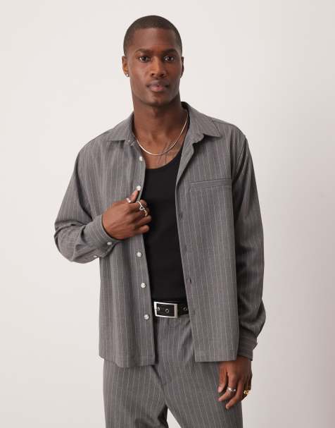 ASOS DESIGN co-ord relaxed boxy shirt in grey pinstripe