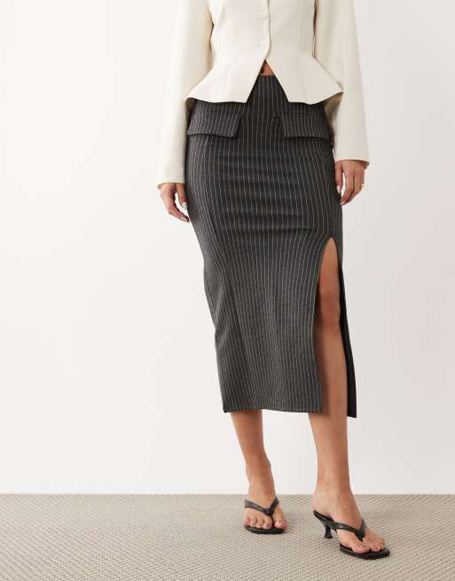 ASOS DESIGN – Szara spódnica midi z kieszeniami w prążki, 2 z 5