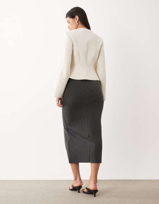 ASOS DESIGN – Szara spódnica midi z kieszeniami w prążki, 4 z 5