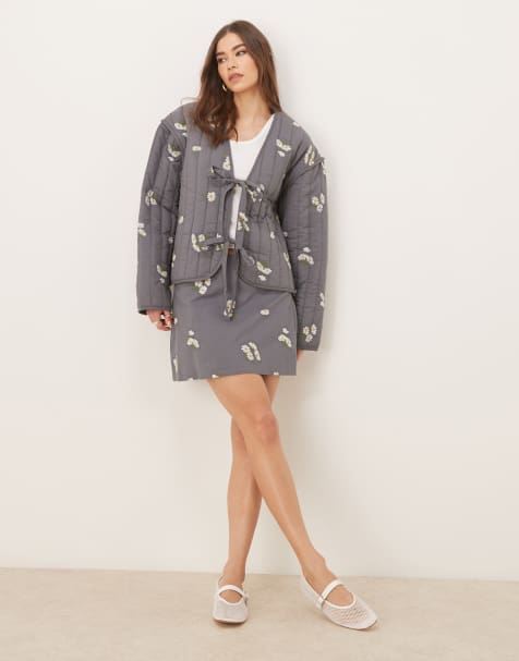 ASOS DESIGN embroidered mini skirt in washed grey