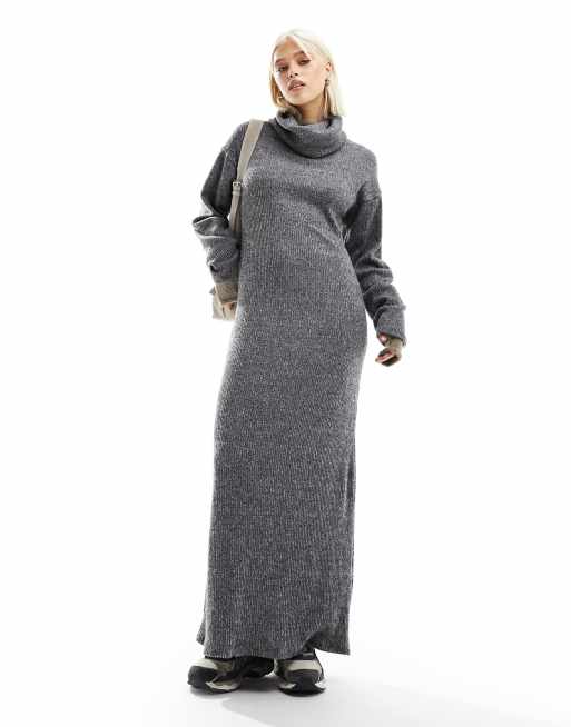 ASOS DESIGN – Szara sukienka maxi z golfem i kokonowymi rękawami