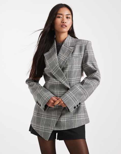 ASOS DESIGN tailored cinched waist blazer suit in grey check