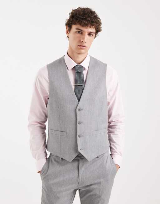 ASOS DESIGN – Szary garnitur o obcisłym kroju z imitacji wełny w jodełkę, 3 z 4
