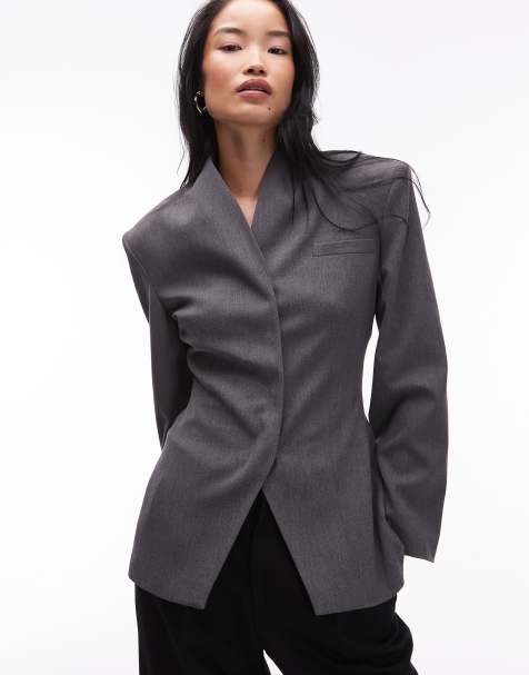 ASOS DESIGN grown on neck high break point blazer in grey