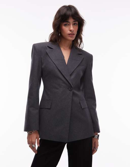ASOS DESIGN – Szara wysoko zapinana marynarka zwężana w talii we wzór w kratkę