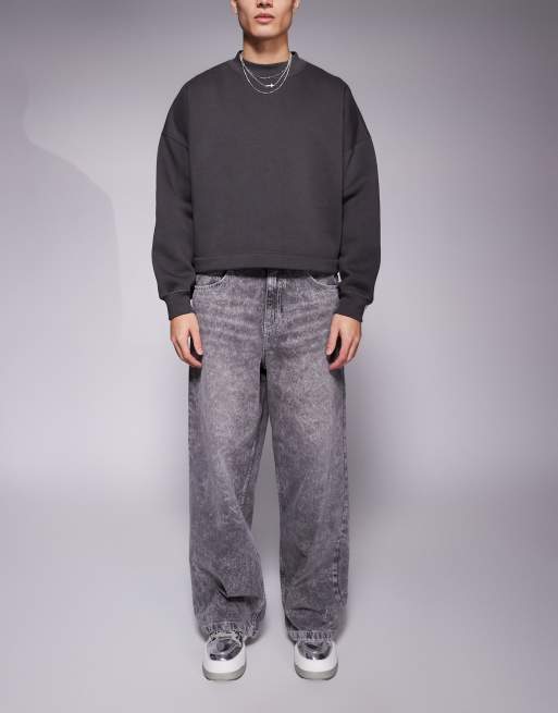 ASOS DESIGN – Szare bardzo luźne jeansy z efektem sprania