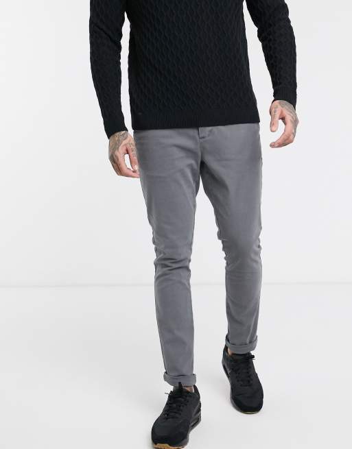 ASOS DESIGN – Szare chinosy o bardzo obcisłym kroju