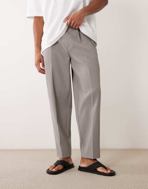 ASOS DESIGN – Szare dopasowane prążkowane spodnie oversize ze zwężanymi nogawkami, 5 z 5