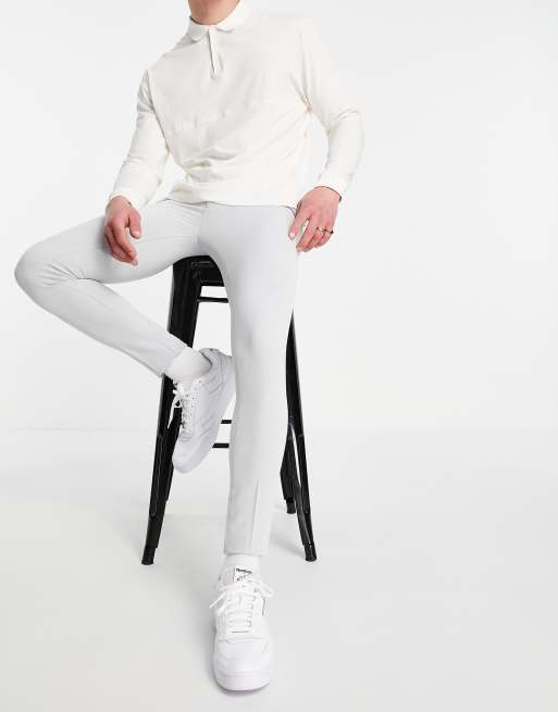ASOS DESIGN – Szare eleganckie spodnie oxford o bardzo obcisłym kroju