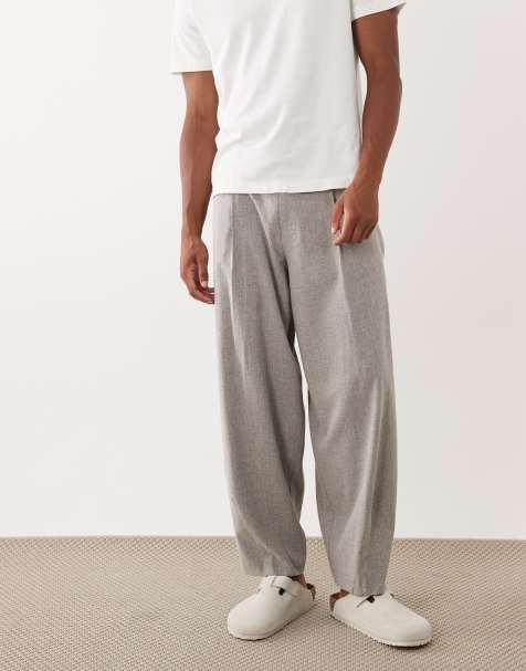 ASOS DESIGN – Szare eleganckie spodnie z baryłkowymi nogawkami o fakturze lnu - view 1