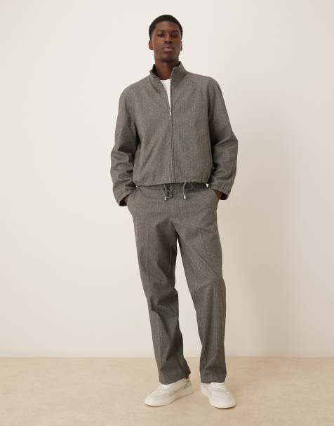 ASOS DESIGN – Szare eleganckie spodnie z prostymi nogawkami i wzorem w jodełkę, część zestawu - view 1